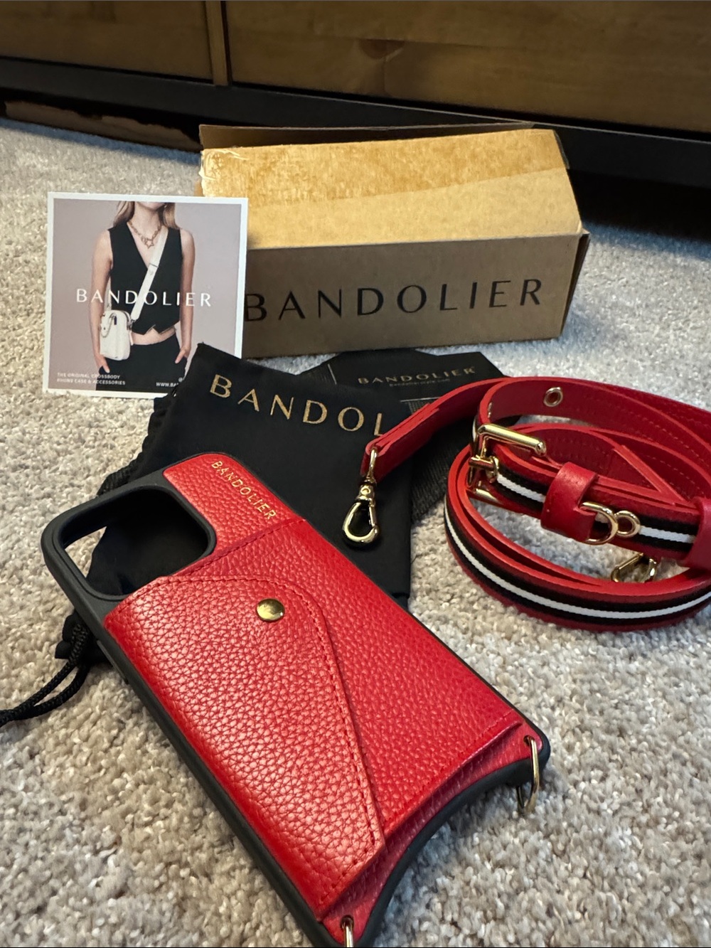 NEW bandolier iPhone 15 pro case with striped strap red white black sold out